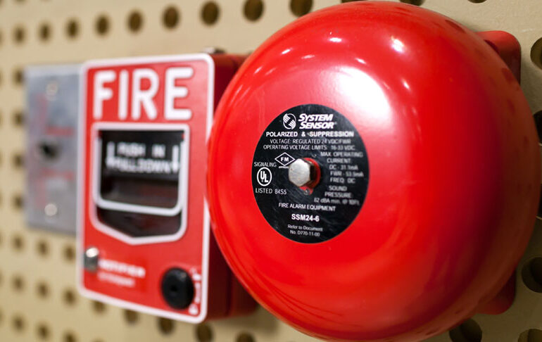 Fire, fire bell, fire ringing bell placed on the wall, fire ring for to aware the office,